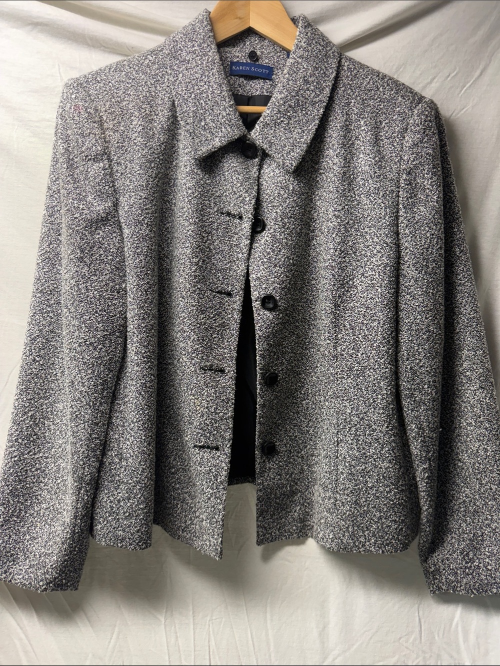 Karen Scott Gray Textured Bouclé Button Jacket